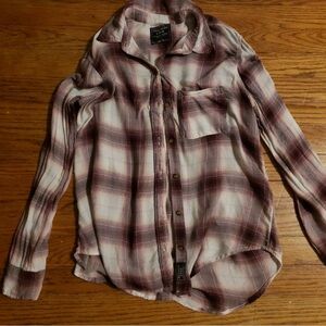 Abercrombie & Fitch Maroon and Cream Plaid Shirt